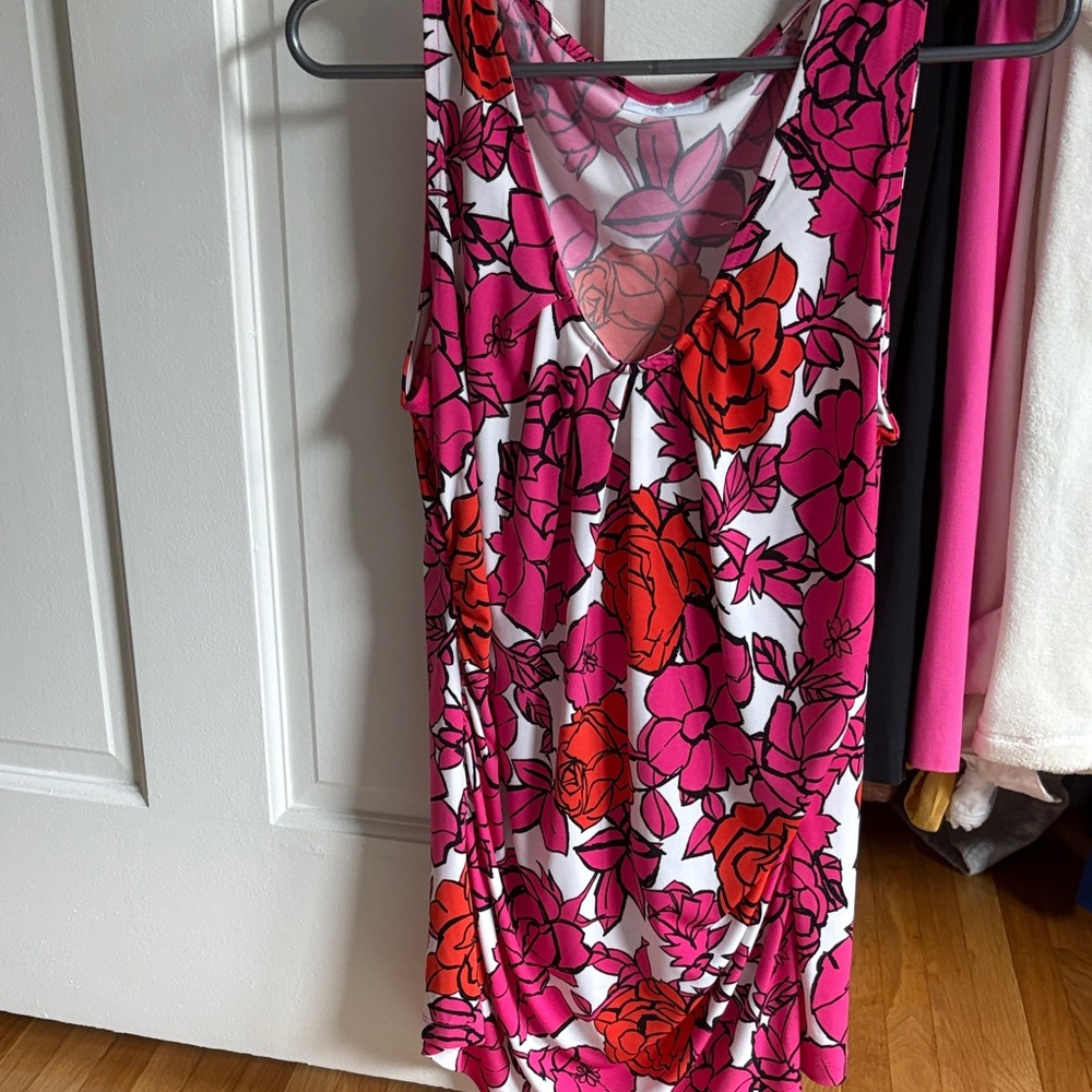 New York & Company Pink and Red Floral Tank Top